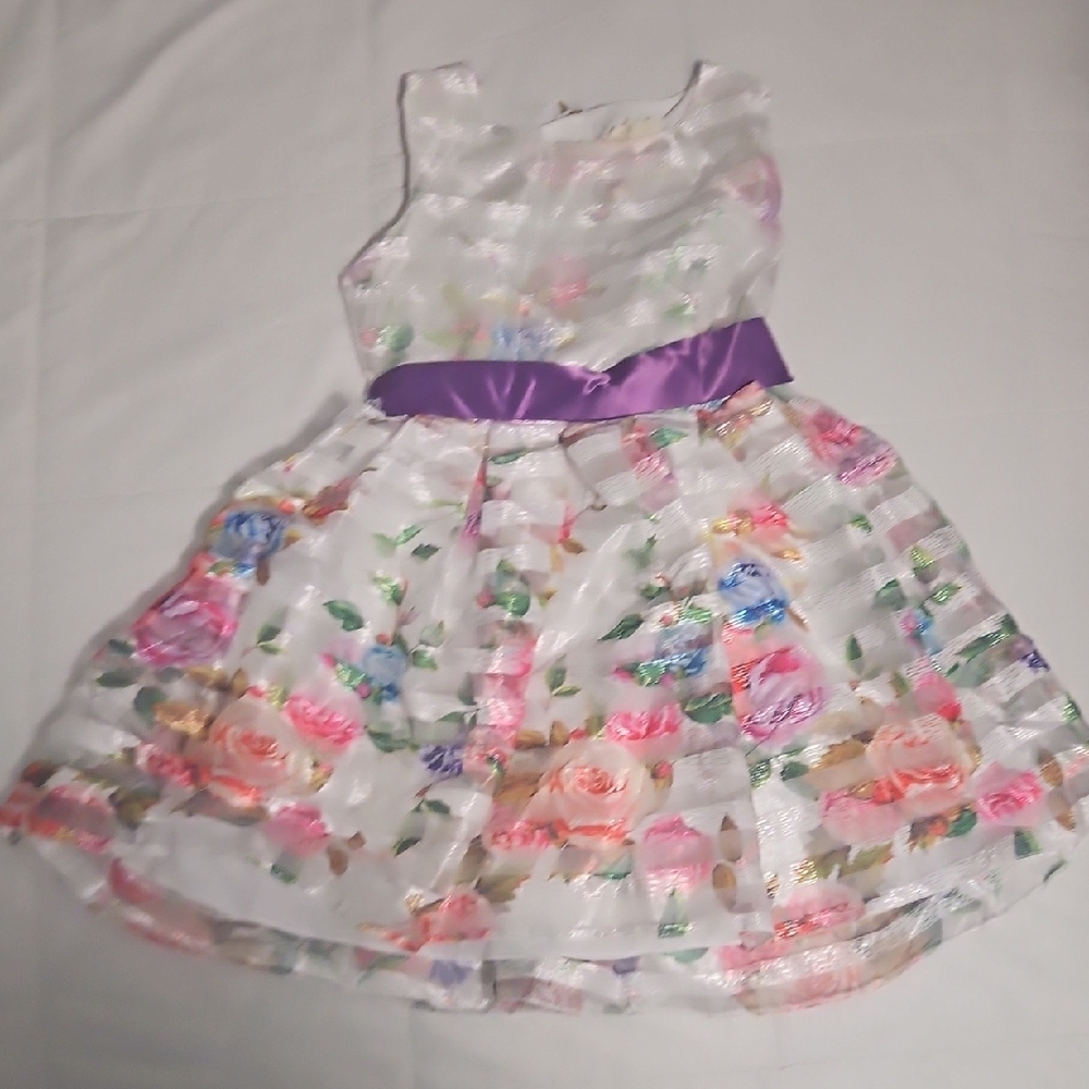 Floral Kids Dress with Purple Accent